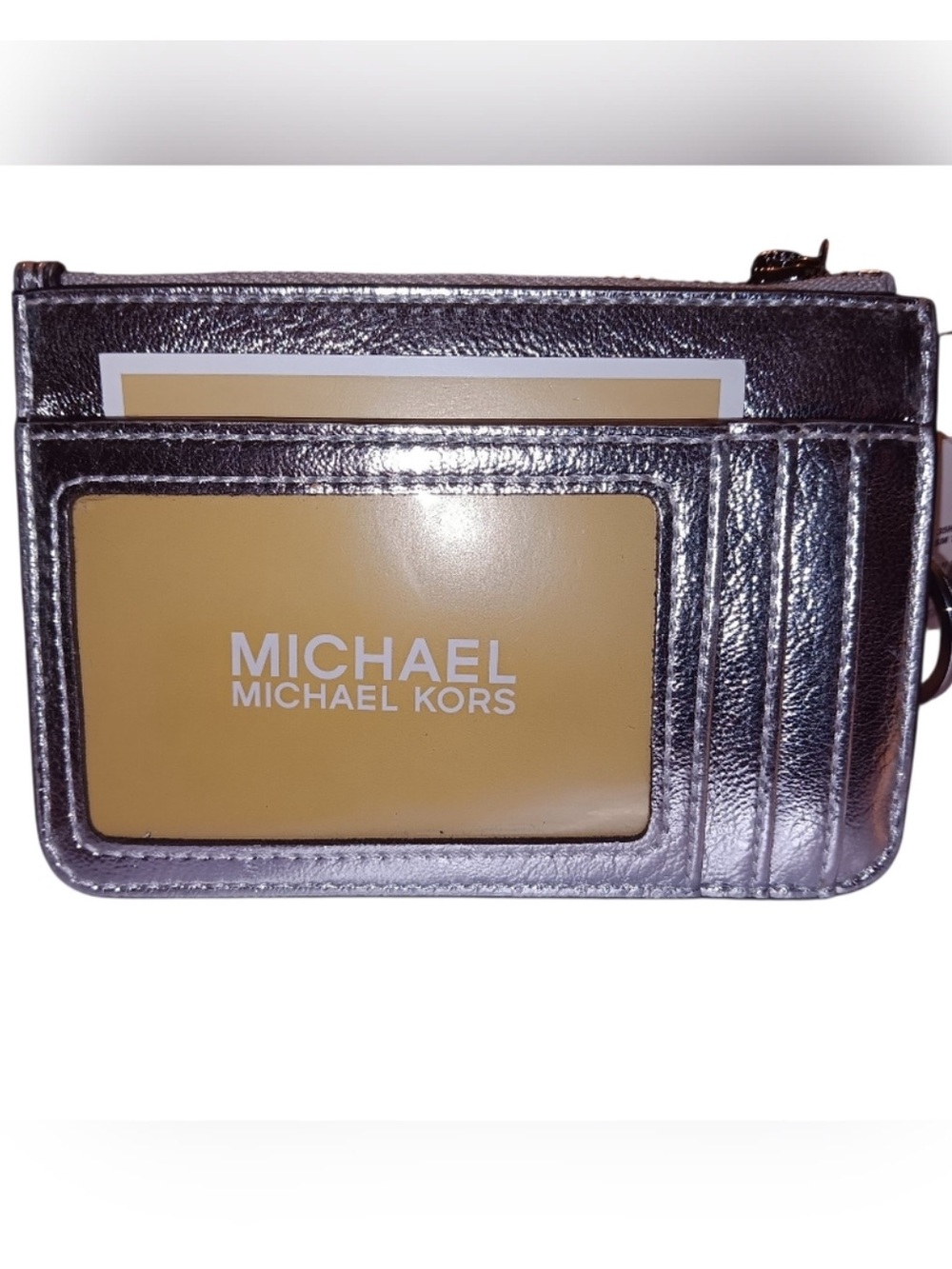 Michael Kors Metallic Silver Card Pouch Key / Card Holder - Picture 2 of 2